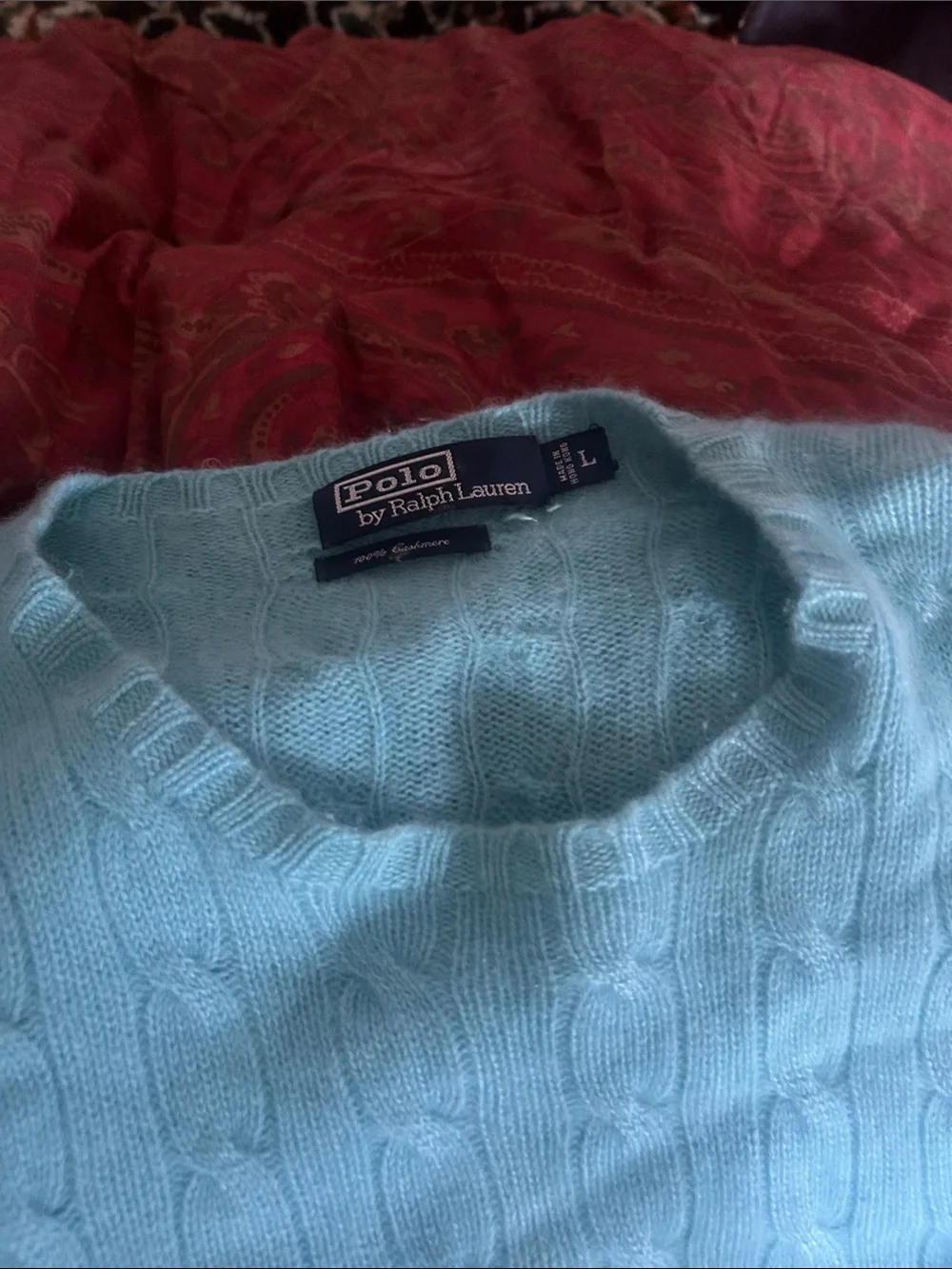 Polo by Ralph Lauren  vintage Pale Blue Cable-Knit Cashmere Sweater